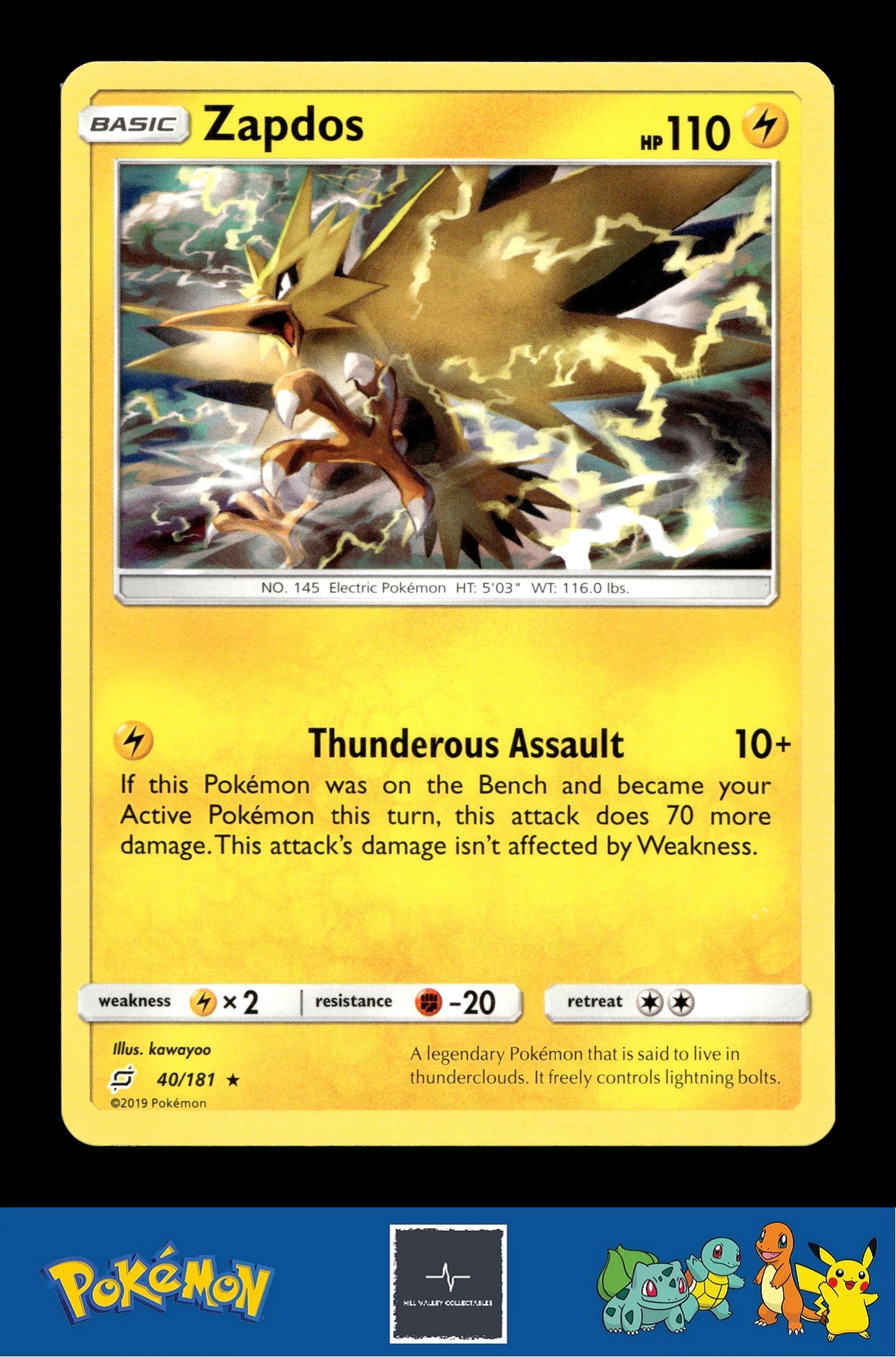 2019 Pokemon SM Team Up 40/181 Zapdos Non Holo