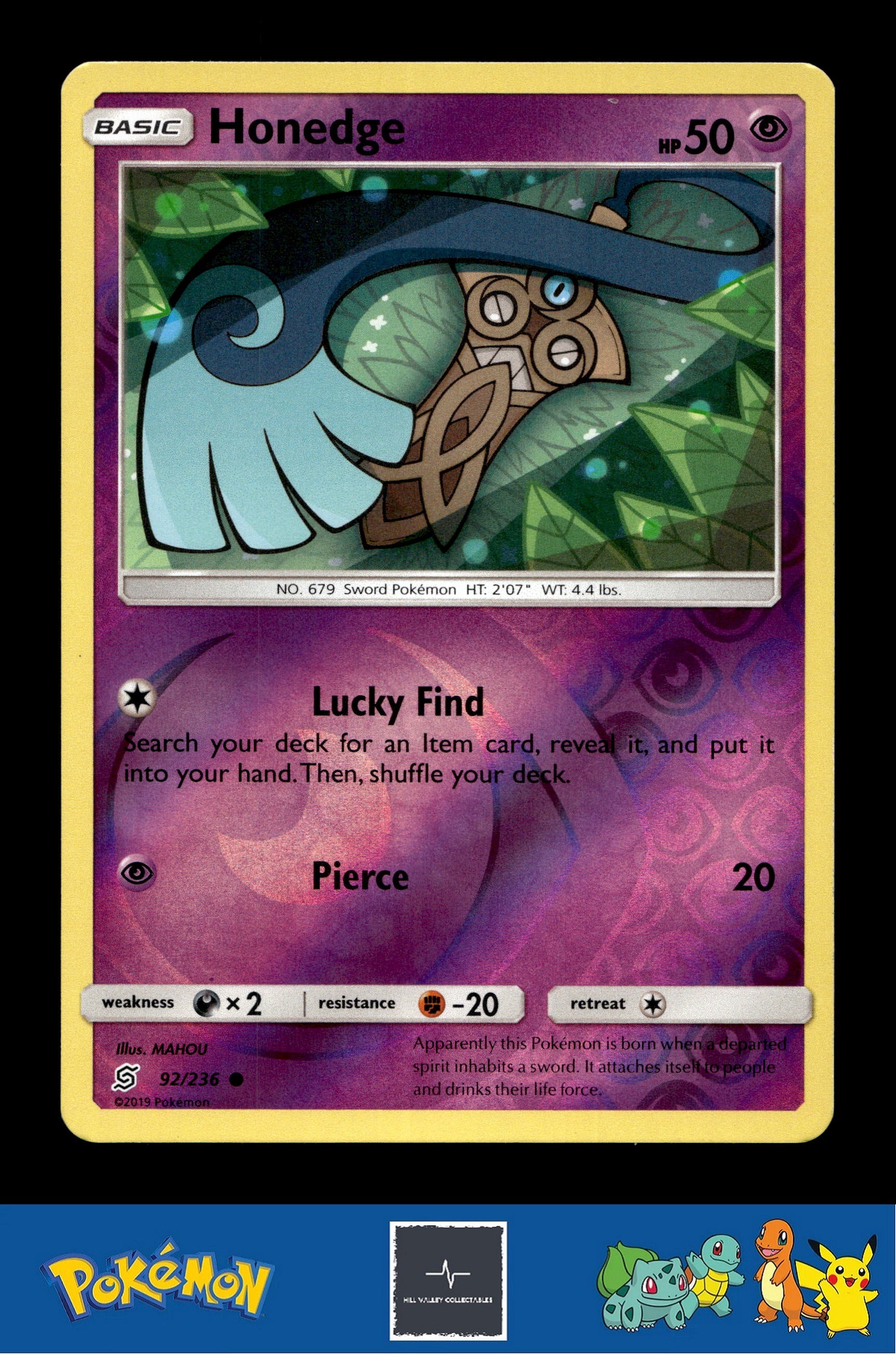 2019 Pokemon SM Unified Minds 92/236 Honedge Reverse