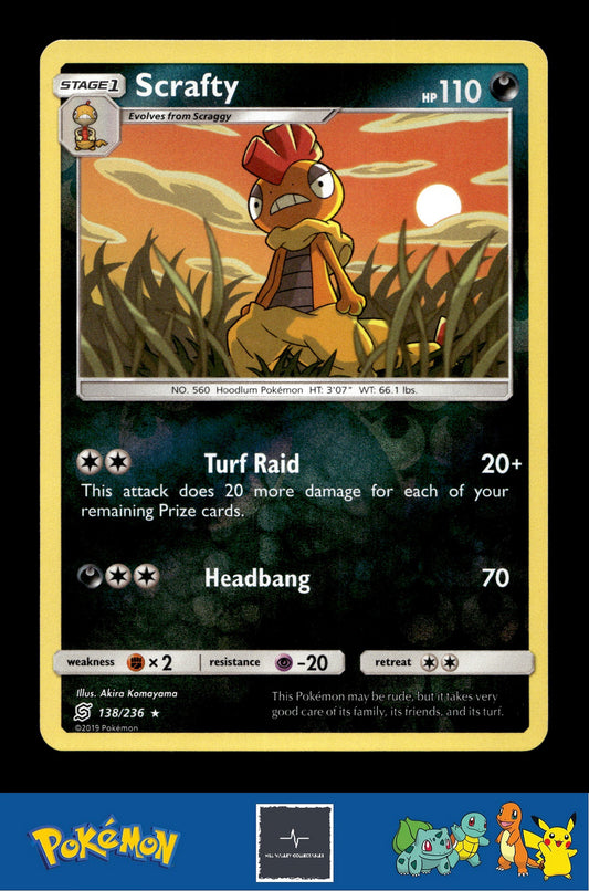 2019 Pokemon SM Unified Minds 138/236 Scrafty Reverse