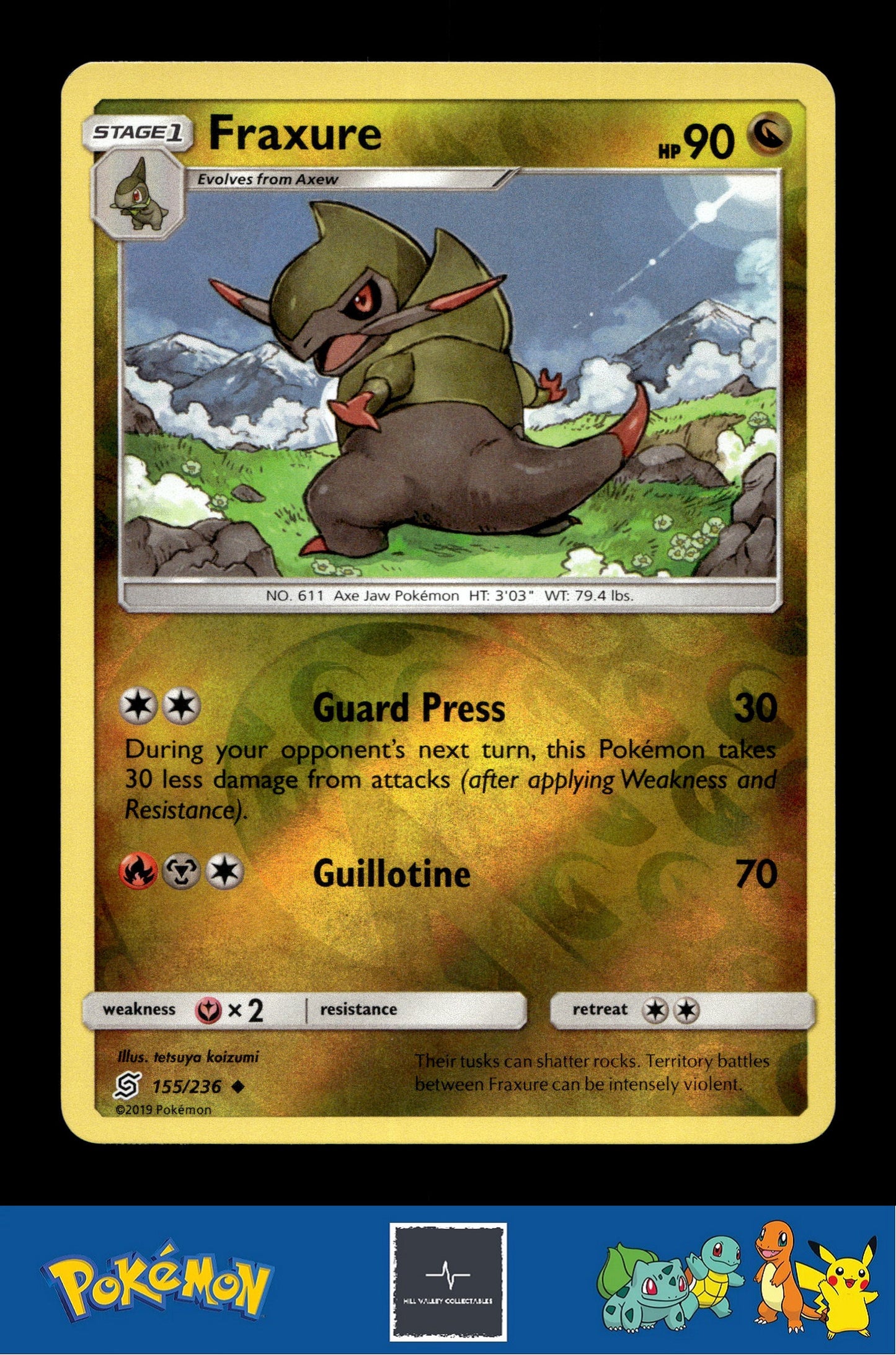 2019 Pokemon SM Unified Minds 155/236 Fraxure Reverse