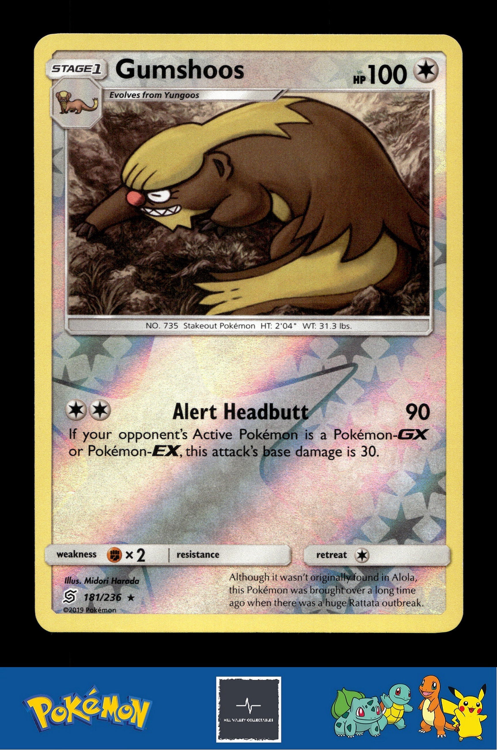2019 Pokemon SM Unified Minds 181/236 Gumshoos Reverse