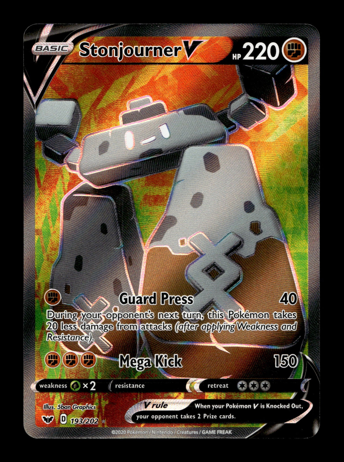 2020 Pokemon SWSH Sword & Shield Base Set 193/202 Stonjourner V