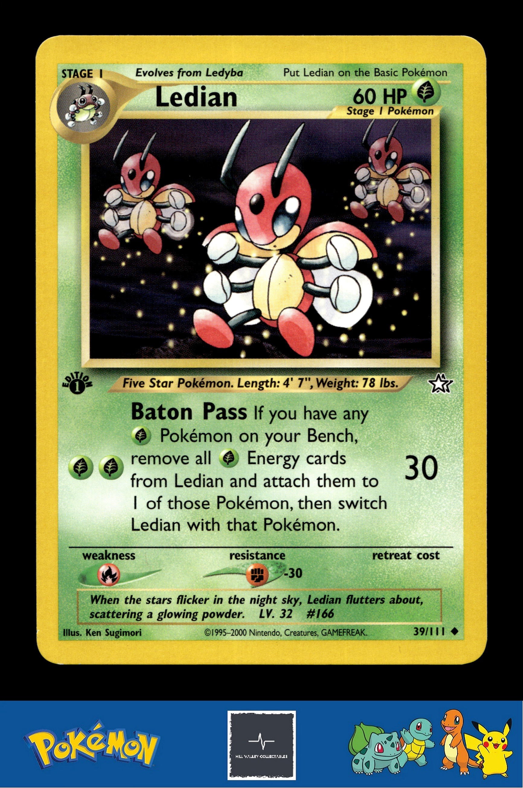 2000 Pokemon WotC Neo Genesis 39/111 Ledian (Sugimori) 1st Ed