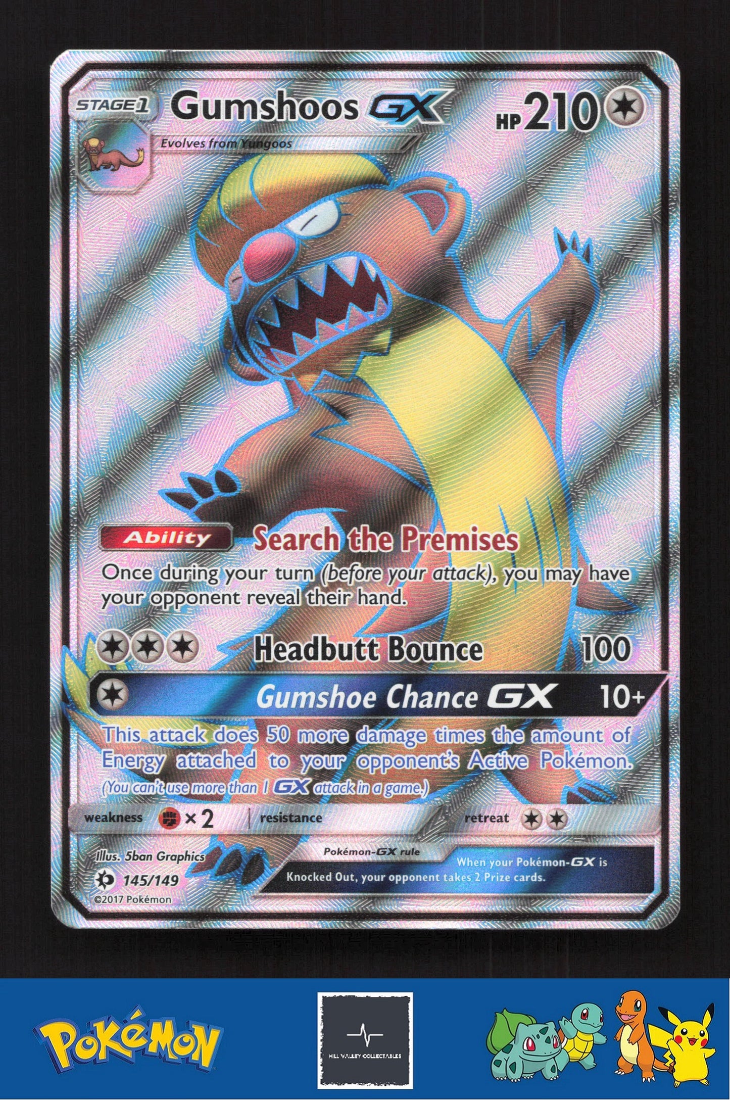 2017 Pokemon SM Sun & Moon Base Set 145/149 Gumshoos GX