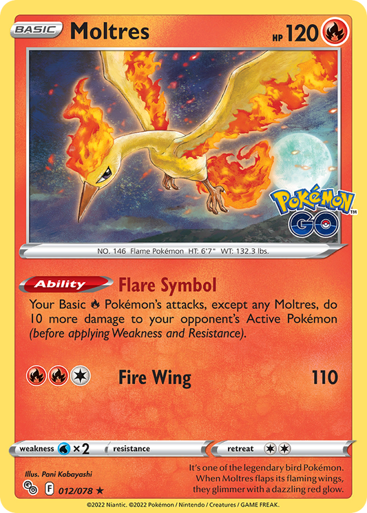 2022 Pokemon SWSH Pokemon Go 012/078 Moltres Holo