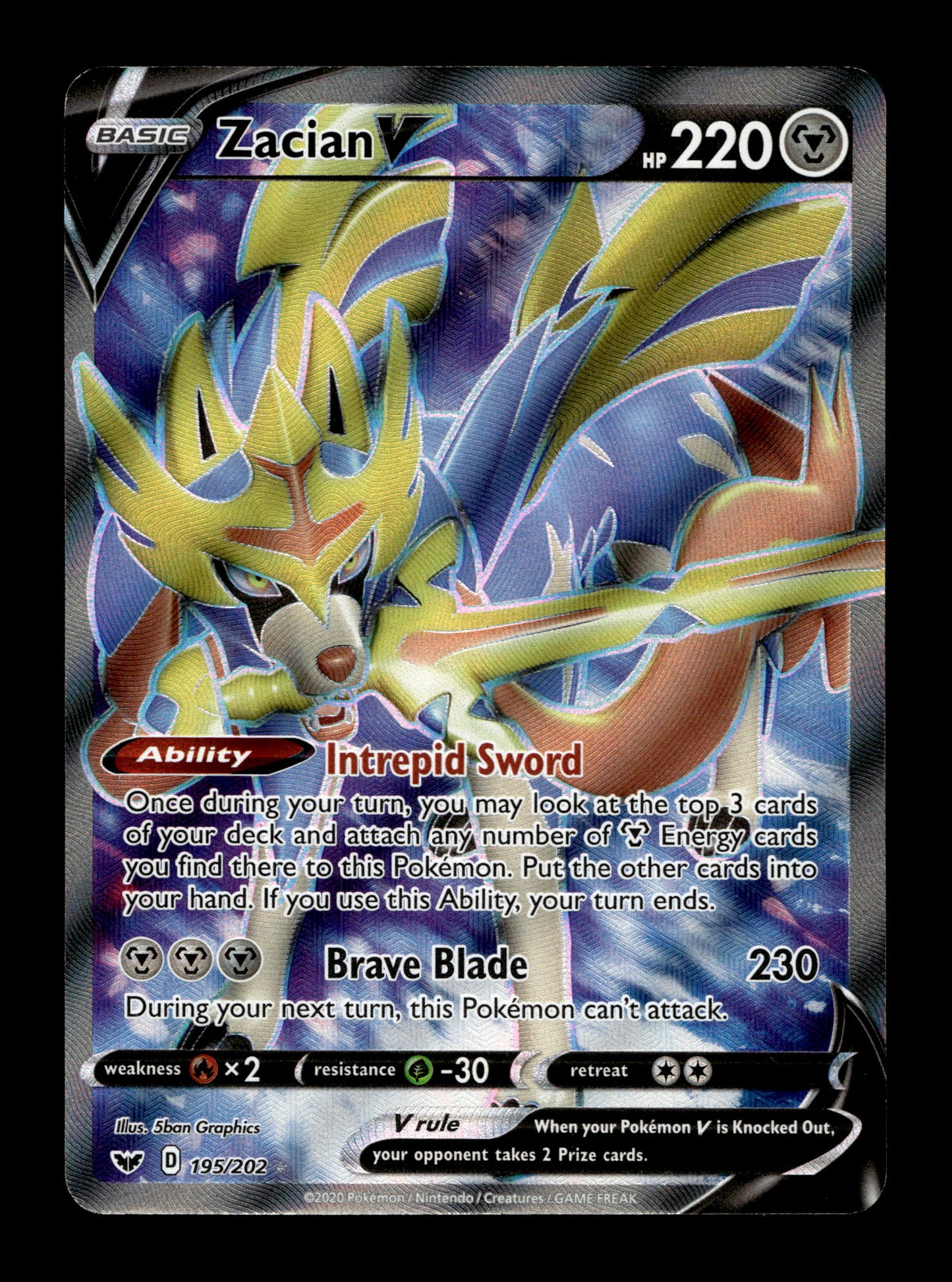 2020 Pokemon SWSH Sword & Shield Base Set 195/202 Zacian V