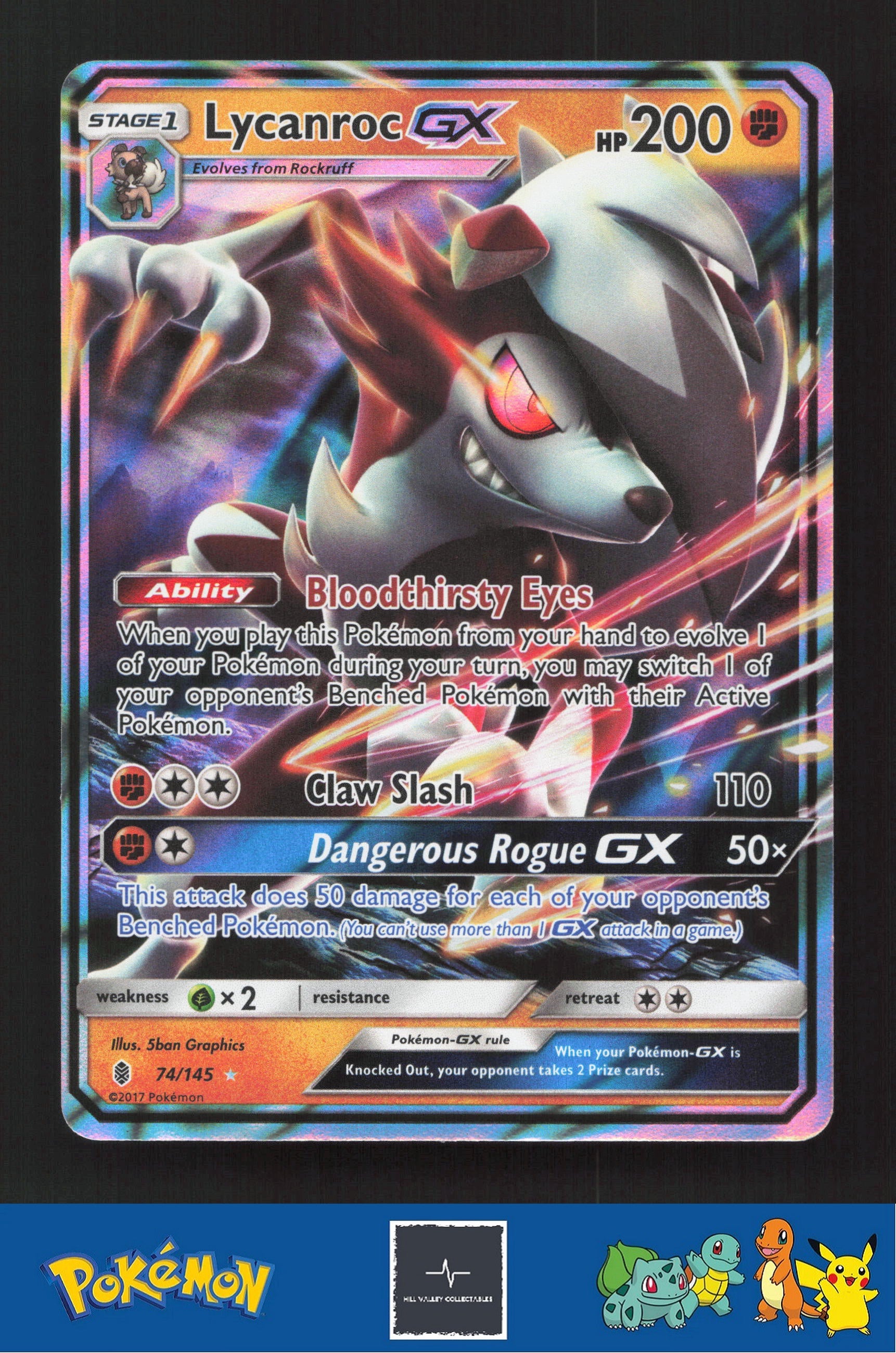 2017 Pokemon SM Guardians Rising 74/145 Lycanroc GX