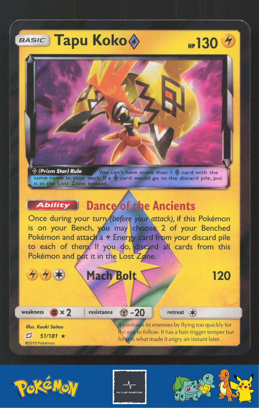 2019 Pokemon SM Team Up 51/181 Tapu Koko Prism Star