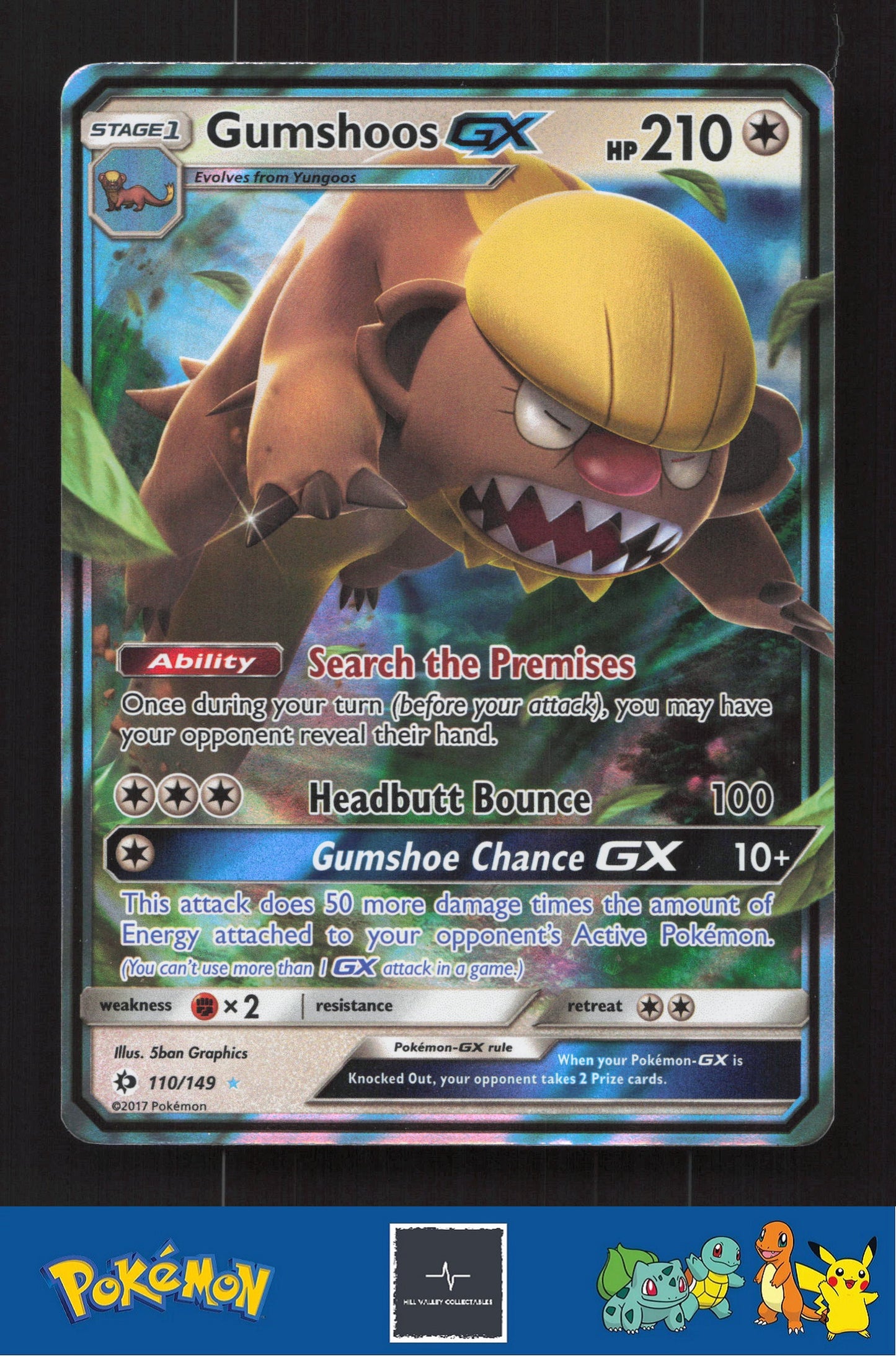 2017 Pokemon SM Sun & Moon Base Set 110/149 Gumshoos GX