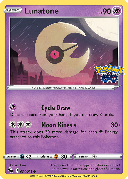 2022 Pokemon SWSH Pokemon Go 034/078 Lunatone Reverse