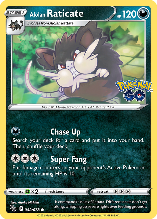 2022 Pokemon SWSH Pokemon Go 042/078 Alolan Raticate Reverse