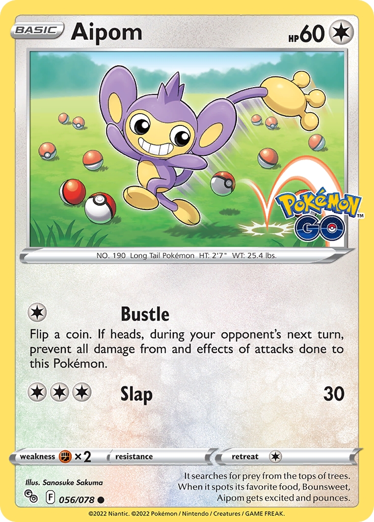 2022 Pokemon SWSH Pokemon Go 056/078 Aipom Reverse