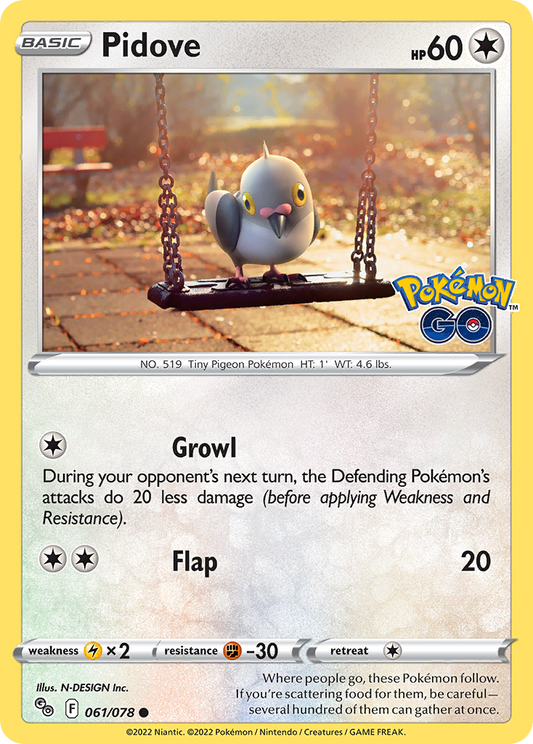 2022 Pokemon SWSH Pokemon Go 061/078 Pidove Reverse