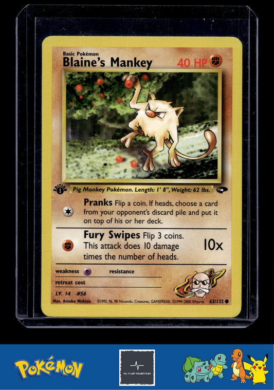 Pokemon Gym Challenge 063/132 Blaine's Mankey 1st Ed