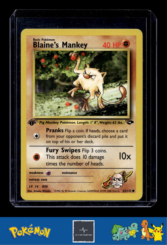 Pokemon Gym Challenge 063/132 Blaine's Mankey 1st Ed