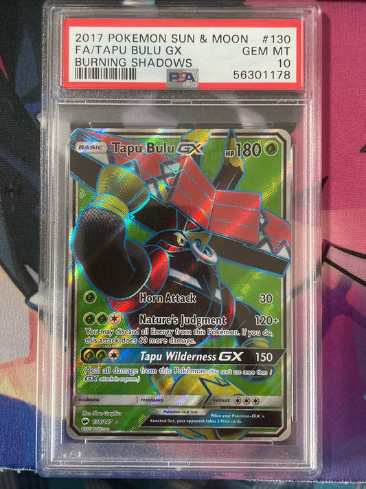 2017 Pokemon SM Burning Shadows 130/147 Tapu Bulu GX PSA 10