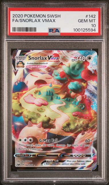 2020 Pokemon SWSH Sword & Shield Base Set 142/202 Snorlax VMAX PSA 10