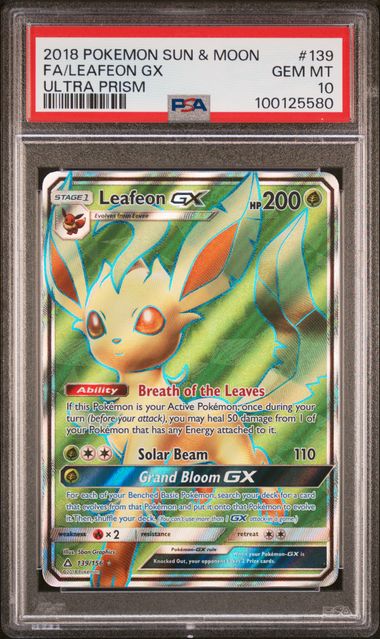 2018 Pokemon SM Ultra Prism 139/156 Leafeon GX PSA 10