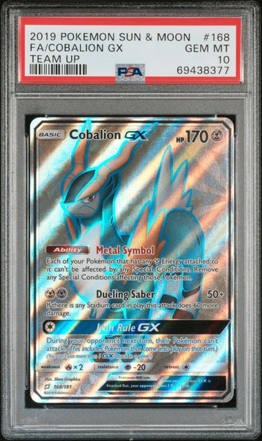 2019 Pokemon SM Team Up 168/181 Cobalion GX PSA 10