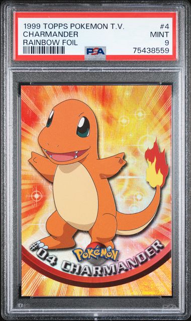 1999 Topps Pokemon TV Animation 3rd Print 4 Charmander Flames Rainbow Foil PSA 9